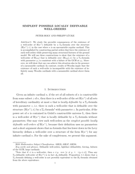 Simplest Possible Locally Definable Well-Orders 1