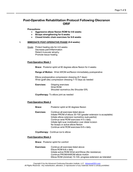 Post-Operative Rehabilitation Protocol Following Olecranon ORIF