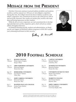 2010 Football Schedule Message from the President
