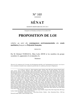 Sénat – Proposition De Loi N°105 Du 10 Novembre 2010