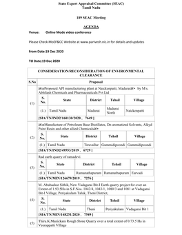 Tamil Nadu 189 SEAC Meeting AGENDA Venue