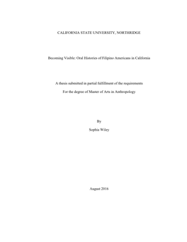 Becoming Visible: Oral Histories of Filipino Americans in California