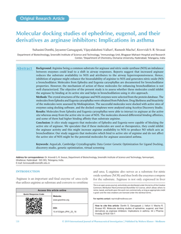 Molecular Docking Studies of Ephedrine, Eugenol, and Their Derivatives As Arginase Inhibitors: Implications in Asthma