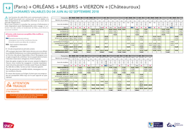 (Paris) ORLÉANS SALBRIS VIERZON (Châteauroux) HORAIRES VALABLES DU 04 JUIN AU 02 SEPTEMBRE 2018