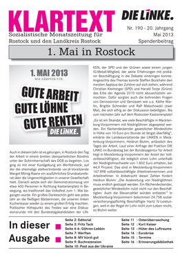 In Dieser Ausgabe 1. Mai in Rostock