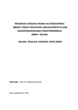 Prognoza Oddziaływania Na Środowisko Zmiany Cz Ęś Ci Tekstowej Miejscowego Planu Zagospodarowania Przestrzennego Gminy Golina