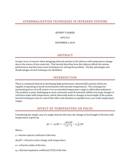 Athermalization Techniques in Infrared Systems