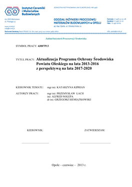 Powiatu Oleskiego Na Lata 2013-2016 Z Perspektywą Na Lata 2017-2020