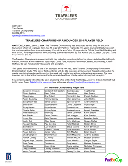 Travelers Championship Announces 2014 Player Field