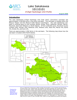 Lake Sakakawea 10110101 8-Digit Hydrologic Unit Profile August 2008