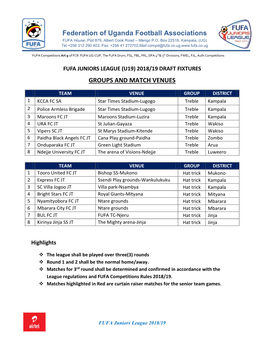 GROUPS and MATCH VENUES Federation of Uganda Football