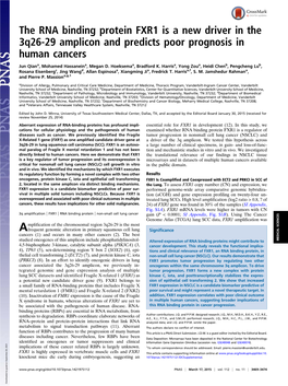 The RNA Binding Protein FXR1 Is a New Driver in the 3Q26-29 Amplicon and Predicts Poor Prognosis in Human Cancers