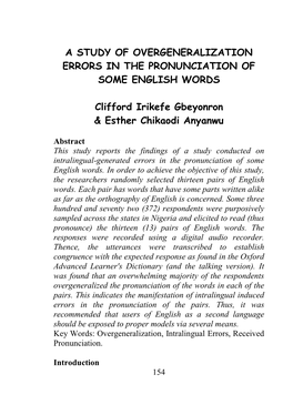 A Study of Overgeneralization Errors in the Pronunciation of Some English Words