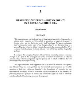 Reshaping Nigeria's African Policy in a Post-Apartheid Era