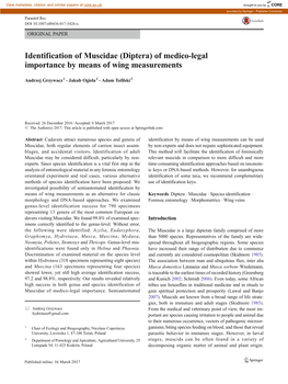 Identification of Muscidae (Diptera) of Medico-Legal Importance by Means of Wing Measurements