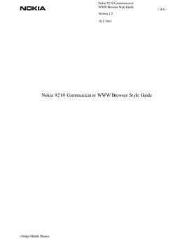 Nokia 9210 Communicator WWW Browser Style Guide 1 (14) Version 1.2