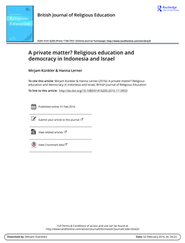 Religious Education and Democracy in Indonesia and Israel