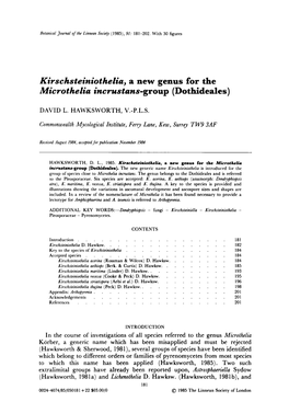 Kirschsteiniothelia, a New Genus for the Microthelia Incrustans-Group (Dothideales)