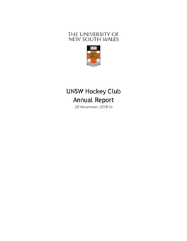 UNSW Hockey Club Annual Report 28 November 2018 Lo