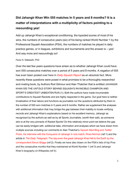 Did Jahangir Khan Win 555 Matches in 5 Years and 8 Months? It Is a Matter of Interpretations with a Multiplicity of Factors Pointing to a Resounding Yes!