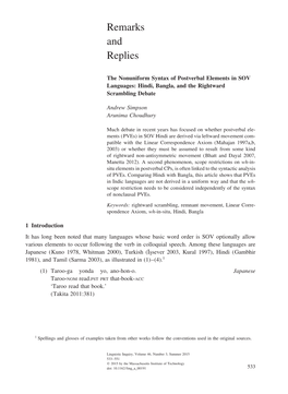 The Non-Uniform Syntax of Post-Verbal Elements in SOV Languages