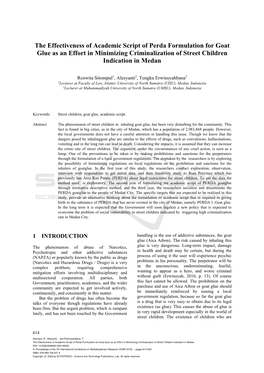 The Effectiveness of Academic Script of Perda Formulation for Goat Glue As an Effort in Minimizing Criminalization of Street Children Indication in Medan