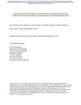 Chronic Effects of Indirect and Direct Cannabinoid Receptor Agonists on Addiction-Related Behaviors and Dopamine Release