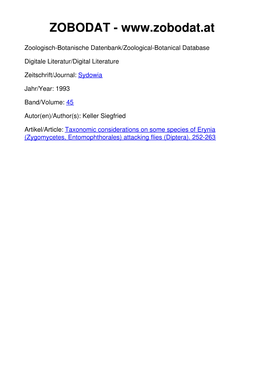Taxonomic Considerations on Some Species of Erynia (Zygomycetes, Entomophthorales) Attacking Flies (Diptera)
