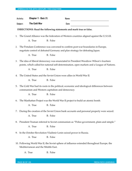 Chapter 1 - Quiz (1) Name