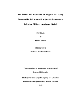 The Forms and Functions of English for Army Personnel in Pakistan With