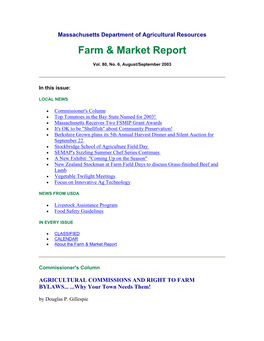 Massachusetts Department of Agricultural Resources Farm & Market Report