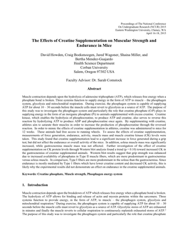 The Effects of Creatine Supplementation on Muscular Strength and Endurance in Mice