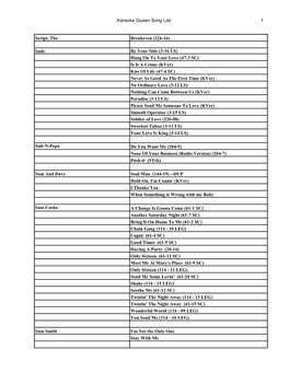 Karaoke Queen Song List 1 Script, the Breakeven (226-16) Sade By