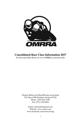 Consolidated Race Class Information 2017 for the Entire Rule Book See