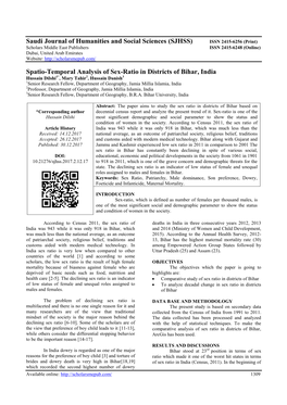 (SJHSS) Spatio-Temporal Analysis of Sex-Ratio in Districts of Bihar, India