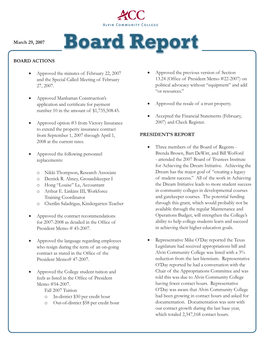 March 29, 2007 BOARD ACTIONS • Approved the Minutes of February