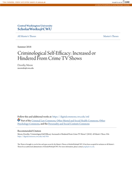 Criminological Self-Efficacy: Increased Or Hindered from Crime TV Shows Dorothy Moore Mooredo@Cwu.Edu