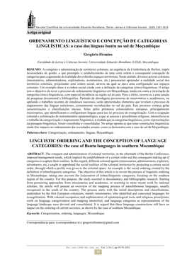 O Caso Das Línguas Bantu No Sul De Moçambique LINGUISTIC O