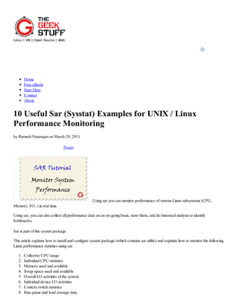 10 Useful Sar (Sysstat) Examples for UNIX / Linux Performance Monitoring