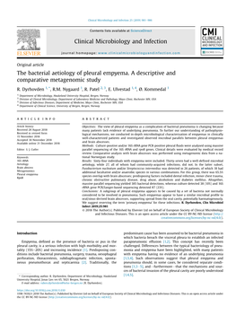 The Bacterial Aetiology of Pleural Empyema. a Descriptive and Comparative Metagenomic Study