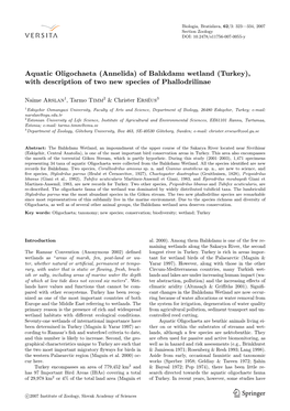 Aquatic Oligochaeta (Annelida) of Balıkdamı Wetland (Turkey), with Description of Two New Species of Phallodrilinae