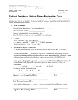 National Register of Historic Places Registration Form NPS Form 10-900 OMB No