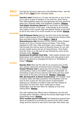 2012 Full Logs for Previous Years Are in the Members Area