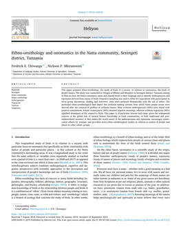 Ethno-Ornithology and Onomastics in the Natta Community, Serengeti District, Tanzania