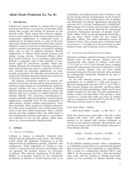 Alkali Metals Production (Li, Na, K) Availability and High Potential Yield of Lithium Oxide (Li2o)