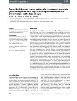 A Capture–Recapture Study on the Orsini's Viper in the French Alps