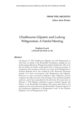 Chadbourne Gilpatric and Ludwig Wittgenstein: a Fateful Meeting