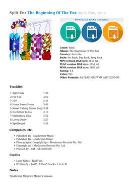 Split Enz the Beginning of the Enz Mp3, Flac, Wma