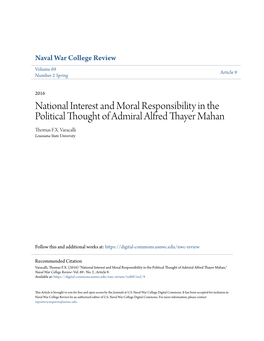 National Interest and Moral Responsibility in the Political Thought of Admiral Alfred Thayer Mahan Thomas F.X