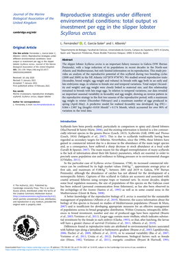 Total Output Vs Investment Per Egg in the Slipper Lobster Scyllarus Arctus